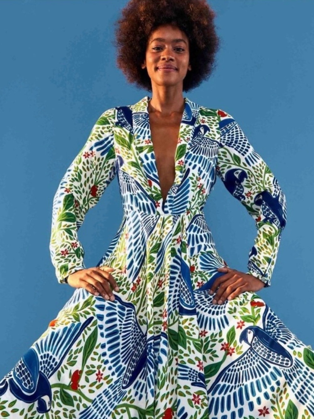 NWT FARM Rio Blue Macaw Flight Maxi Dress Size S